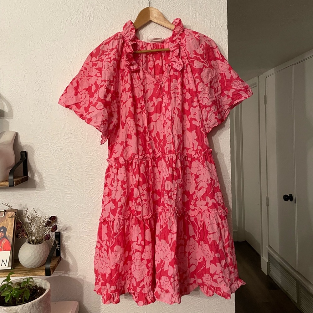 Tuckernuck Hyacinth House Pink Textured Floral Thea Mini Dress 100% cotton L - Picture 3 of 6
